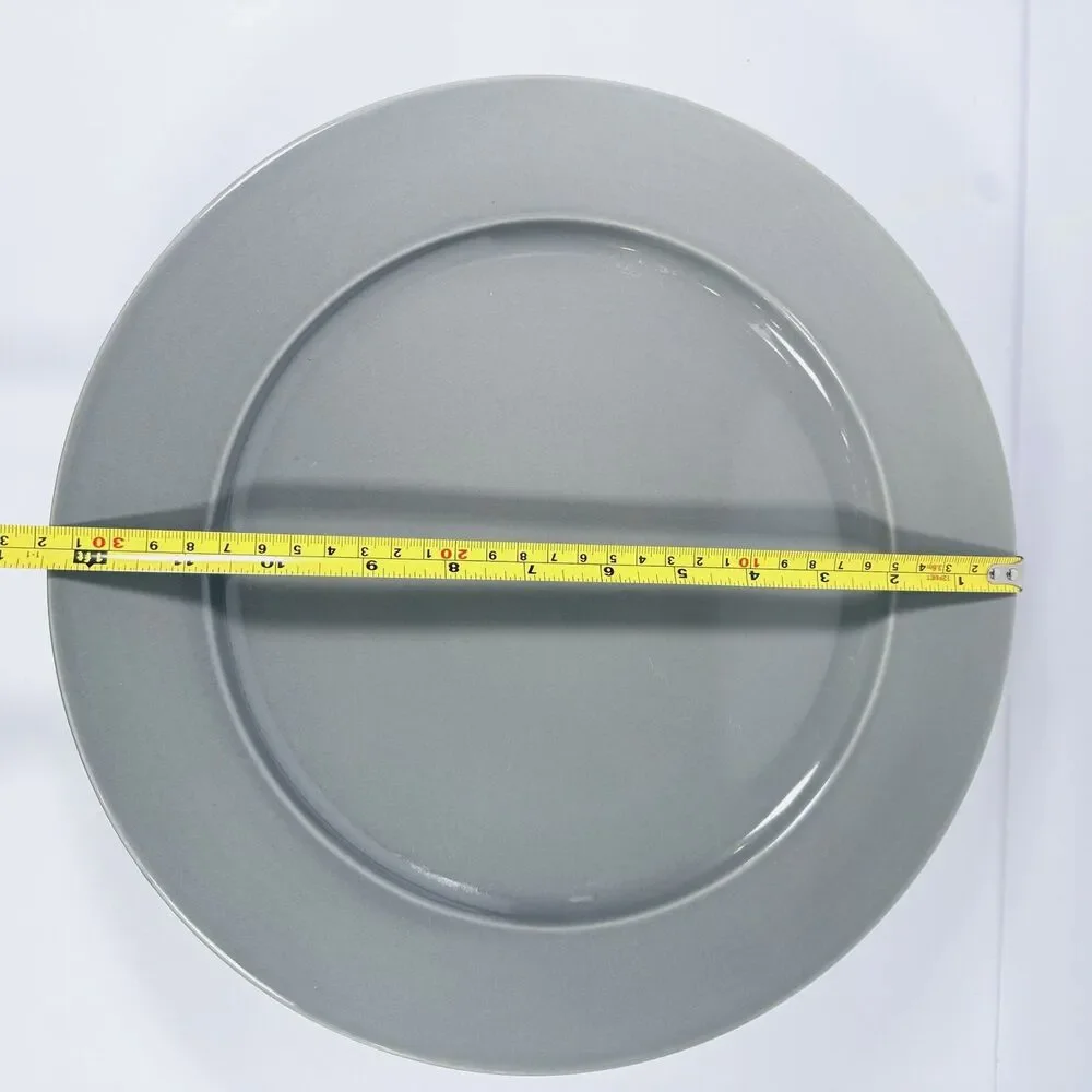 Restoration Hardware Dark Gray Chinese Porcelain 12.5” Dinner Plates Set Of 4